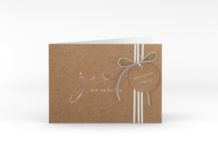 Hochzeitseinladung Jawort A6 Klappkarte quer rosegold modern minimalistisch mit veredelter Aufschrift