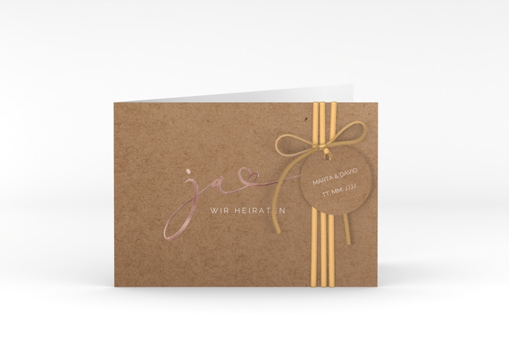 Hochzeitseinladung Jawort A6 Klappkarte quer rosegold modern minimalistisch mit veredelter Aufschrift