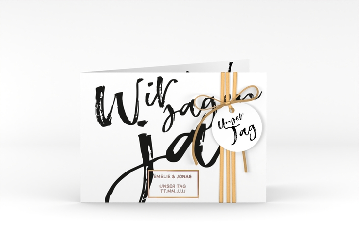 Hochzeitseinladung Words A6 Klappkarte quer rosegold