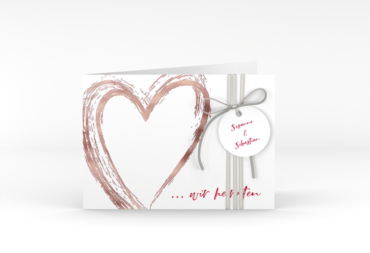 Hochzeitseinladung Liebe A6 Klappkarte quer rosegold