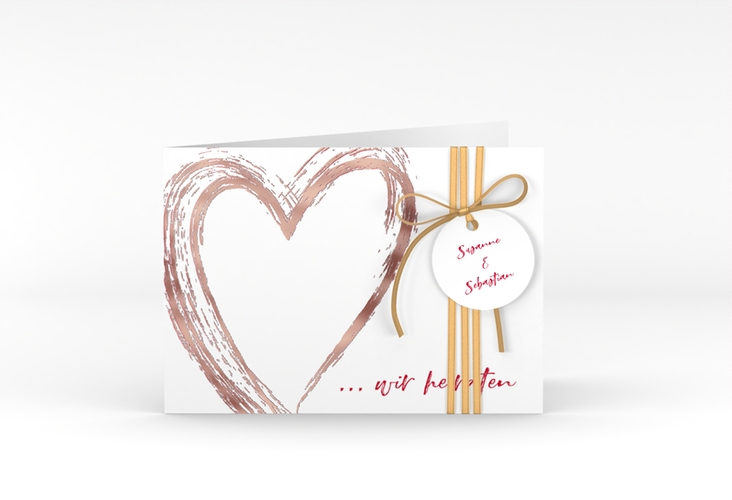 Hochzeitseinladung Liebe A6 Klappkarte quer rosegold