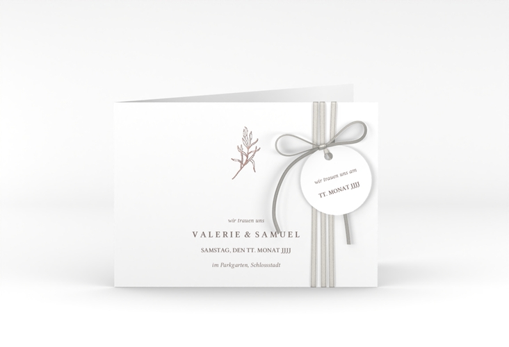 Hochzeitseinladung Ivy A6 Klappkarte quer rosegold minimalistisch mit kleiner botanischer Illustration