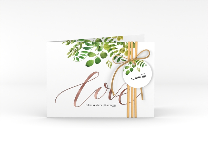 Hochzeitseinladung Botany A6 Klappkarte quer rosegold