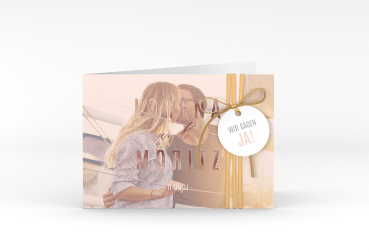 Hochzeitseinladung Memory A6 Klappkarte quer rosegold