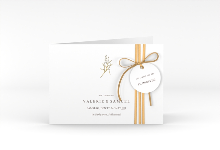 Hochzeitseinladung Ivy A6 Klappkarte quer gold minimalistisch mit kleiner botanischer Illustration