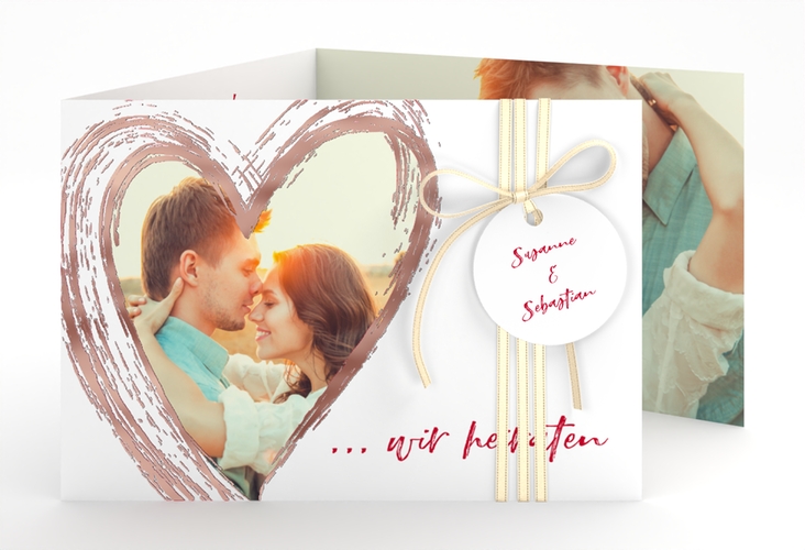 Hochzeitseinladung Liebe A6 Doppel-Klappkarte rot rosegold