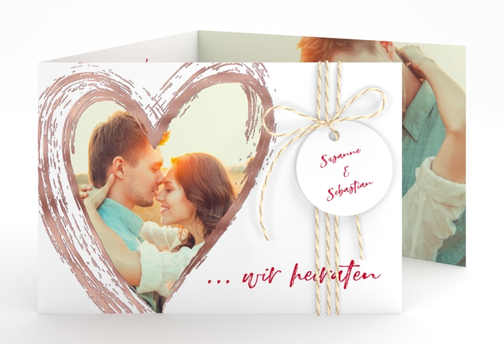 Hochzeitseinladung Liebe A6 Doppel-Klappkarte rot rosegold