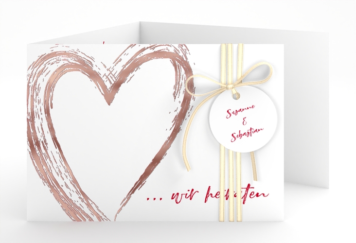 Hochzeitseinladung Liebe A6 Doppel-Klappkarte rot rosegold