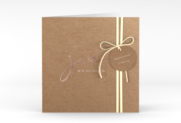 Hochzeitseinladung Jawort quadr. Klappkarte Kraftpapier rosegold modern minimalistisch mit veredelter Aufschrift