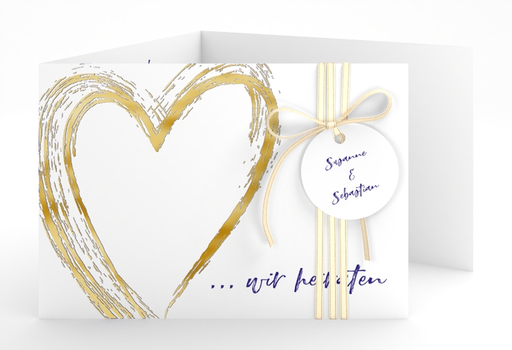 Hochzeitseinladung Liebe A6 Doppel-Klappkarte blau gold