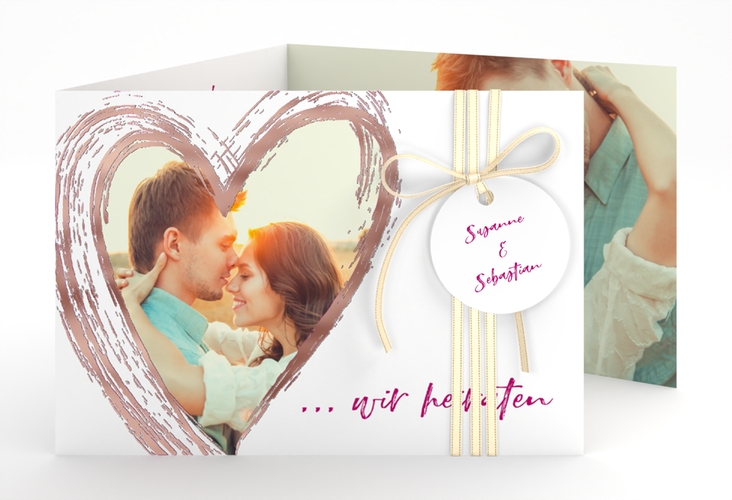 Hochzeitseinladung Liebe A6 Doppel-Klappkarte pink rosegold