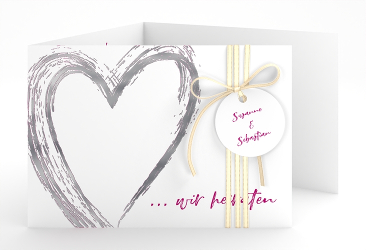 Hochzeitseinladung Liebe A6 Doppel-Klappkarte pink silber