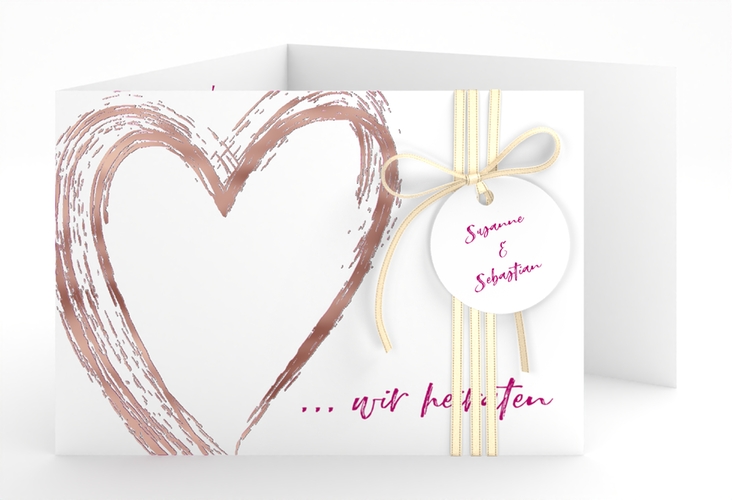 Hochzeitseinladung Liebe A6 Doppel-Klappkarte pink rosegold