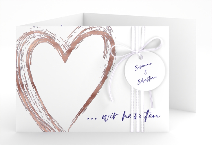 Hochzeitseinladung Liebe A6 Doppel-Klappkarte blau rosegold