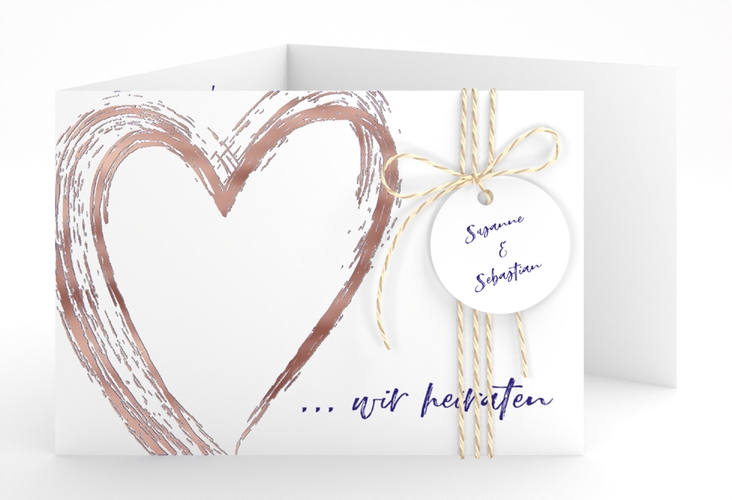 Hochzeitseinladung Liebe A6 Doppel-Klappkarte blau rosegold