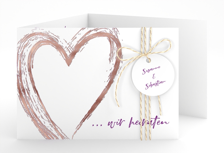 Hochzeitseinladung Liebe A6 Doppel-Klappkarte lila rosegold