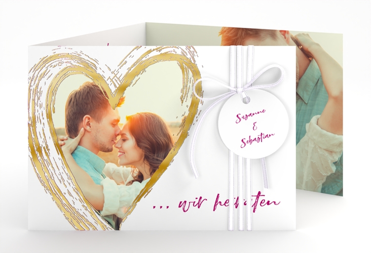 Hochzeitseinladung Liebe A6 Doppel-Klappkarte pink gold