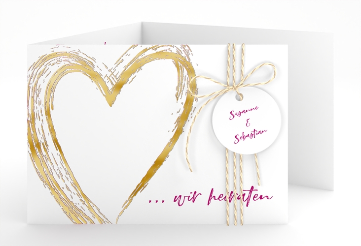 Hochzeitseinladung Liebe A6 Doppel-Klappkarte pink gold