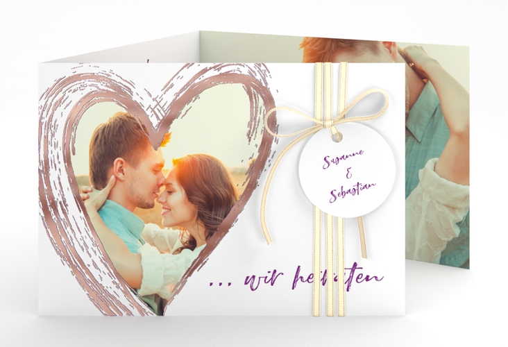 Hochzeitseinladung Liebe A6 Doppel-Klappkarte lila rosegold