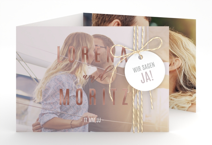 Hochzeitseinladung Memory A6 Doppel-Klappkarte grau rosegold