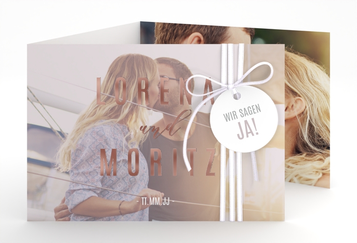 Hochzeitseinladung Memory A6 Doppel-Klappkarte grau rosegold