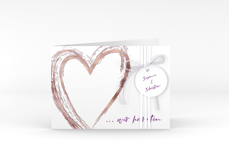 Hochzeitseinladung Liebe A6 Klappkarte quer lila rosegold