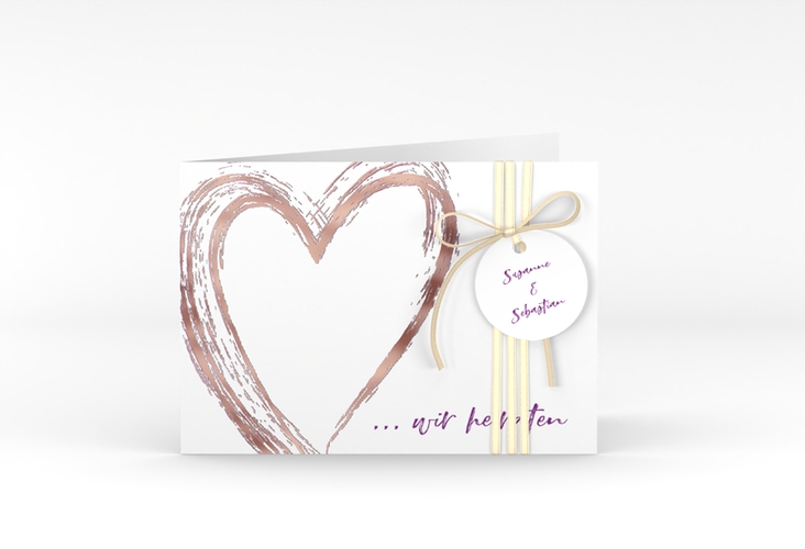 Hochzeitseinladung Liebe A6 Klappkarte quer lila rosegold