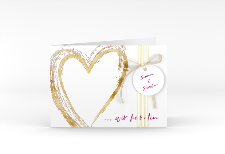 Hochzeitseinladung Liebe A6 Klappkarte quer pink gold