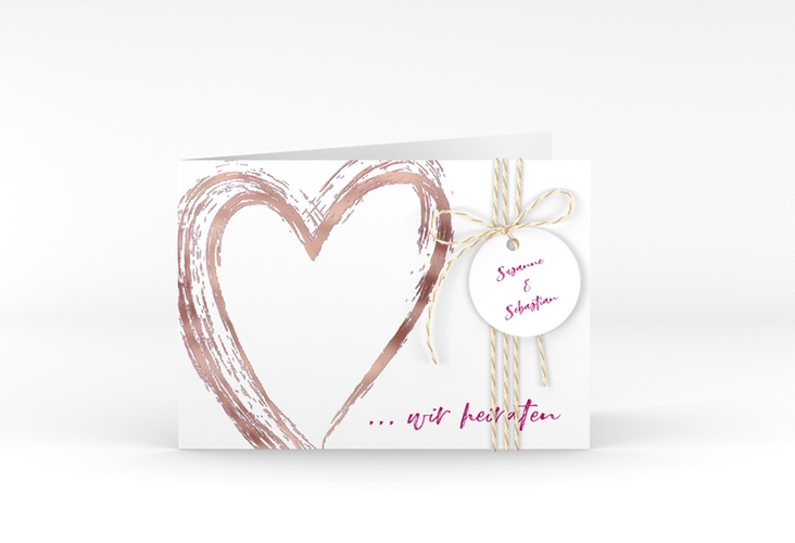 Hochzeitseinladung Liebe A6 Klappkarte quer pink rosegold