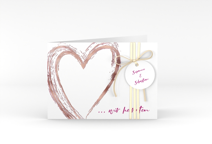 Hochzeitseinladung Liebe A6 Klappkarte quer pink rosegold