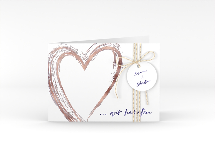 Hochzeitseinladung Liebe A6 Klappkarte quer blau rosegold