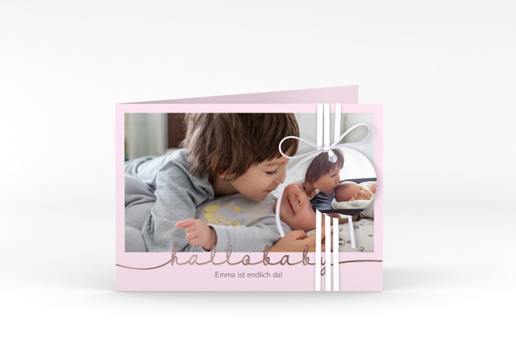 Geburtskarte Newborn A6 Klappkarte quer rosa rosegold