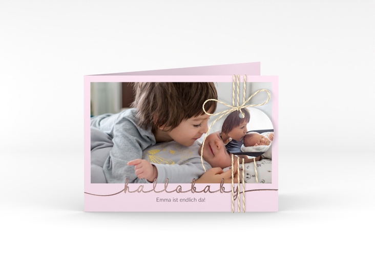 Geburtskarte Newborn A6 Klappkarte quer rosa rosegold