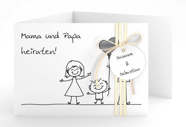 Hochzeitseinladung Family A6 Doppel-Klappkarte weiss silber