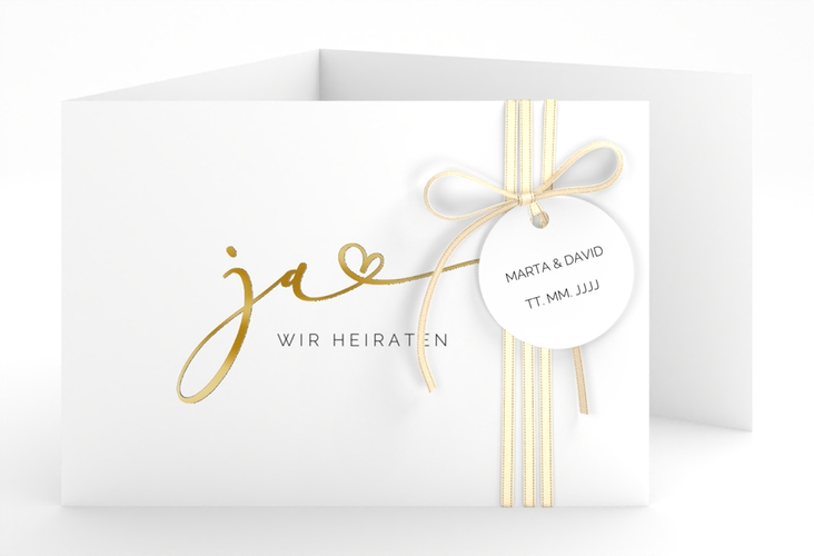 Hochzeitseinladung Jawort A6 Doppel-Klappkarte weiss gold modern minimalistisch mit veredelter Aufschrift