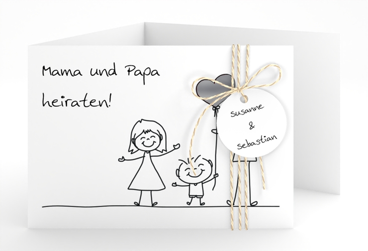 Hochzeitseinladung Family A6 Doppel-Klappkarte weiss silber