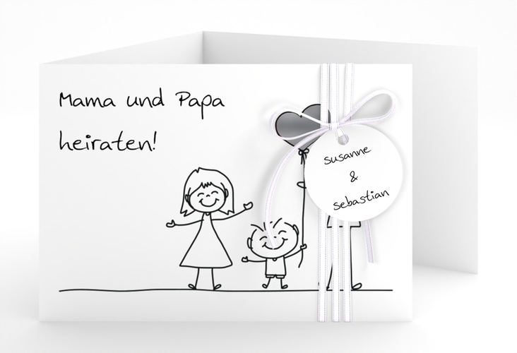 Hochzeitseinladung Family A6 Doppel-Klappkarte weiss silber