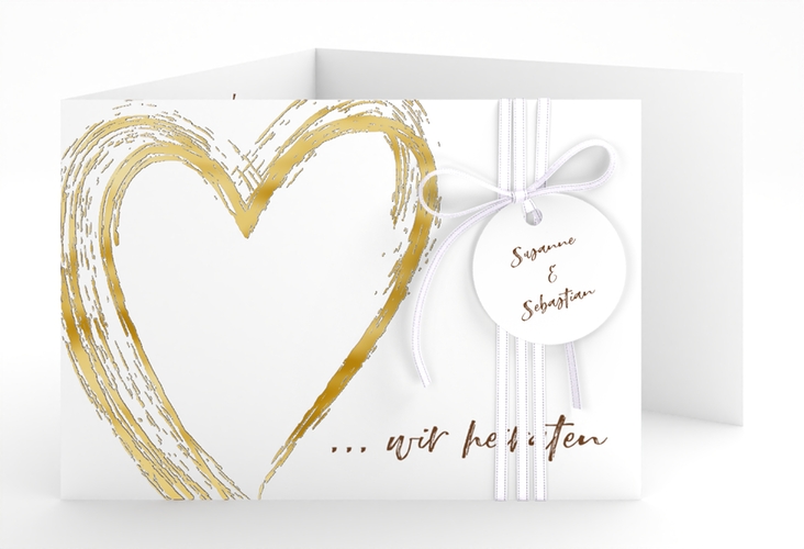 Hochzeitseinladung Liebe A6 Doppel-Klappkarte braun gold