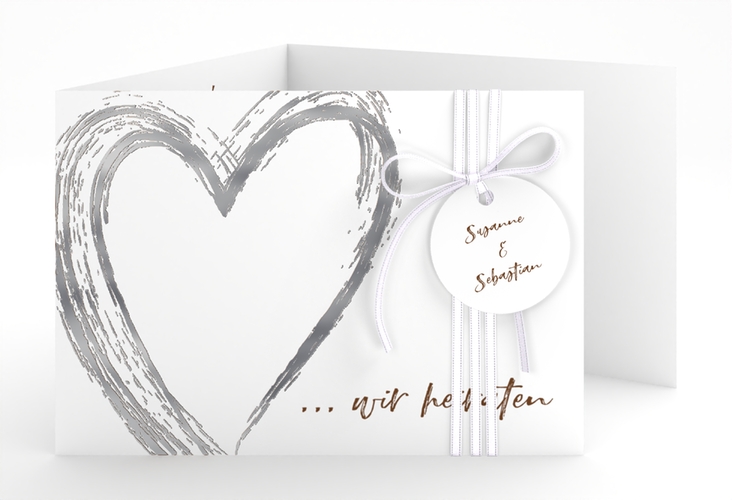 Hochzeitseinladung Liebe A6 Doppel-Klappkarte braun silber