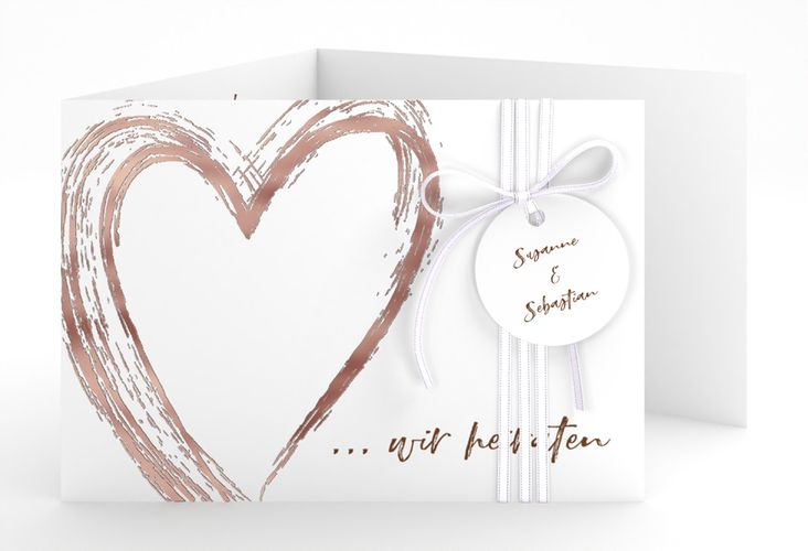 Hochzeitseinladung Liebe A6 Doppel-Klappkarte braun rosegold