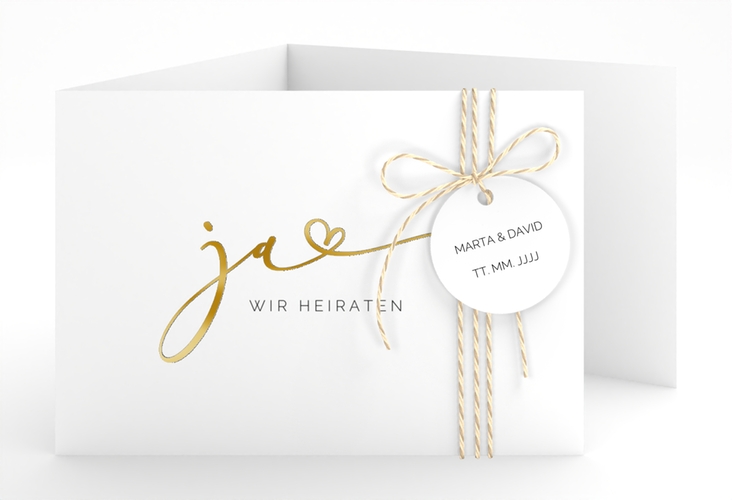 Hochzeitseinladung Jawort A6 Doppel-Klappkarte weiss gold modern minimalistisch mit veredelter Aufschrift