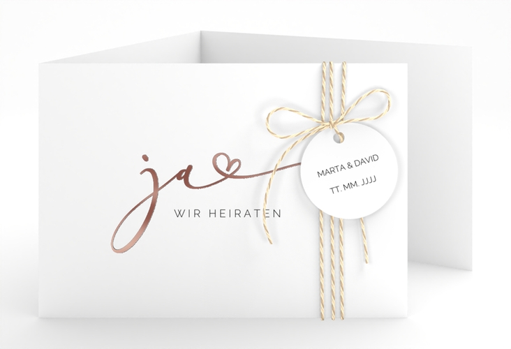 Hochzeitseinladung Jawort A6 Doppel-Klappkarte weiss rosegold modern minimalistisch mit veredelter Aufschrift