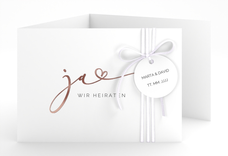 Hochzeitseinladung Jawort A6 Doppel-Klappkarte weiss rosegold modern minimalistisch mit veredelter Aufschrift