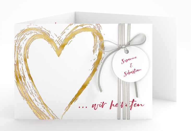 Hochzeitseinladung Liebe A6 Doppel-Klappkarte rot gold