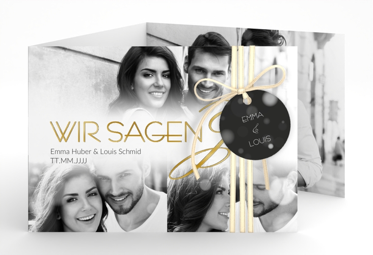 Hochzeitseinladung Bokeh A6 Doppel-Klappkarte weiss gold