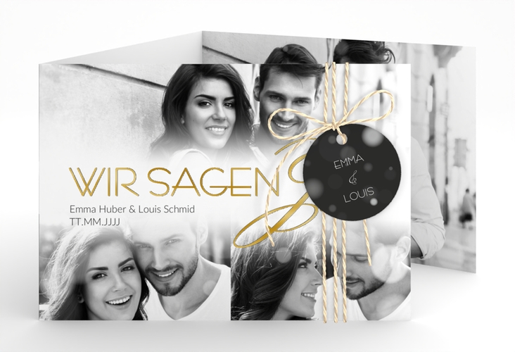 Hochzeitseinladung Bokeh A6 Doppel-Klappkarte weiss gold