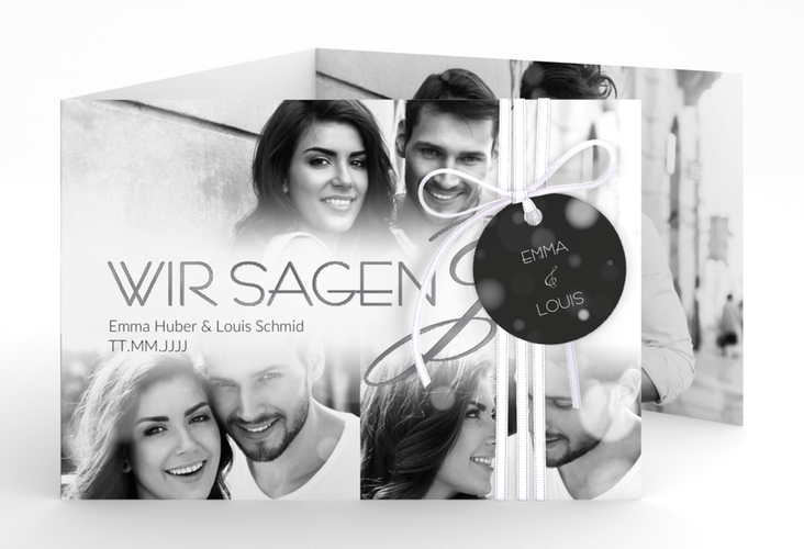 Hochzeitseinladung Bokeh A6 Doppel-Klappkarte weiss silber