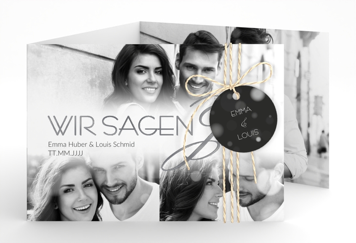 Hochzeitseinladung Bokeh A6 Doppel-Klappkarte weiss silber