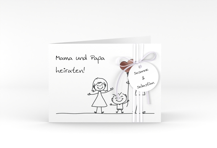 Hochzeitseinladung Family A6 Klappkarte quer weiss rosegold