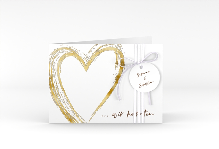 Hochzeitseinladung Liebe A6 Klappkarte quer braun gold